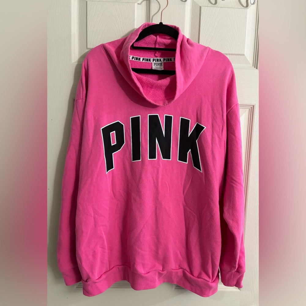PINK Victoria's Secret Bold Pink Cowl Neck Lightweight Pullover Active Top